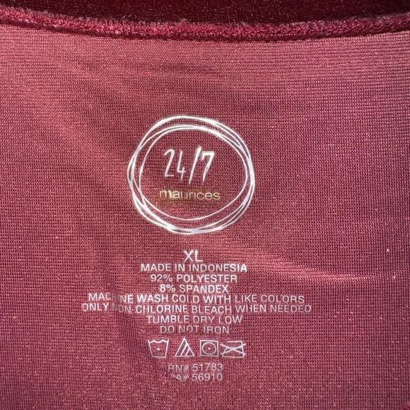 Women’s Velvet Maroon Short Sleeve Top Maurices Brand Size XL - Picture 3 of 4